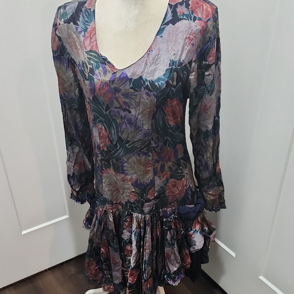 Vintage Floral Long Sleeve Dress Midi